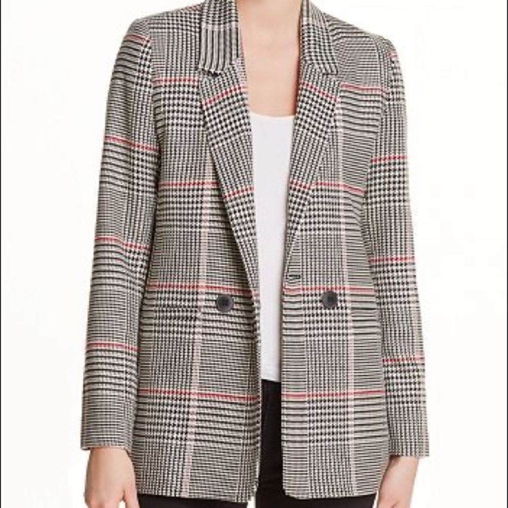 Anine Bing Black and Red Houndstooth Glen Plaid Blazer
